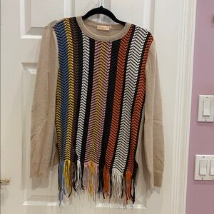 Tory Burch Multicolor Striped Fringe Sweater